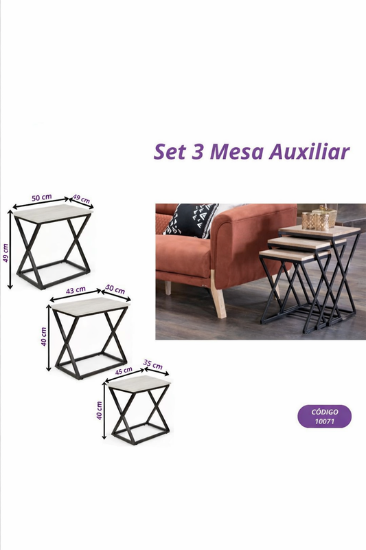Set 3 Mesas Laterales Metal & Wood