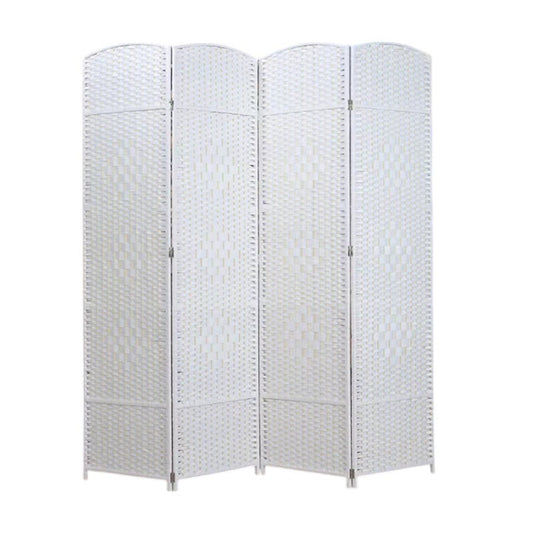 Biombo Divisor De Ambiente Bambú 4 Paneles Blanco